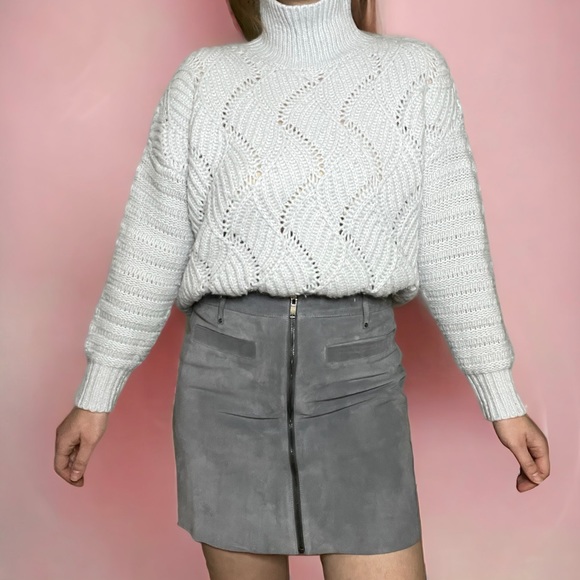 Reiss Dresses & Skirts - Reiss Grey Suede Real Leather Front Zip Mini Skirt UK12